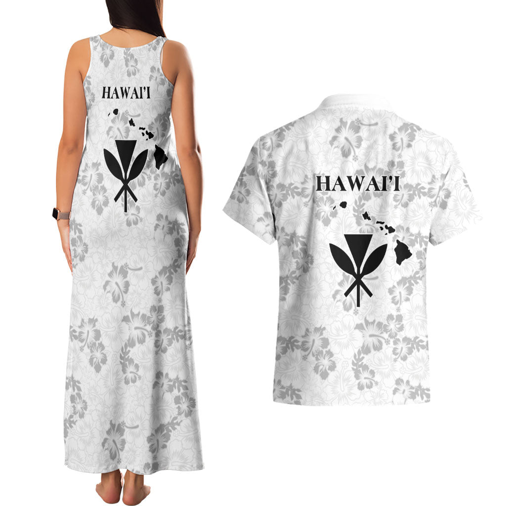Hawaii Lei Kamehameha Couples Matching Tank Maxi Dress and Hawaiian Shirt Ke'oke'o Seamless Pattern Hibiscus Flower