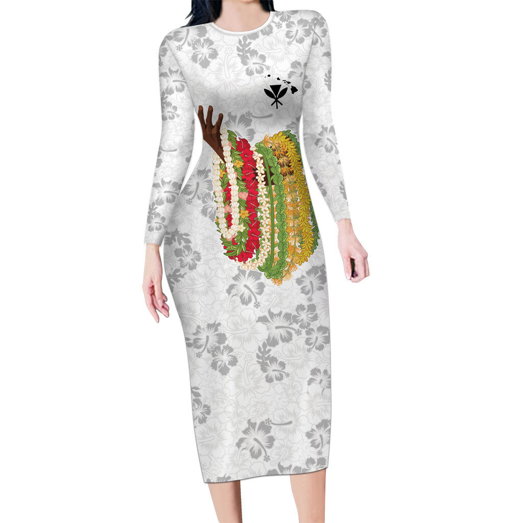 Hawaii Lei Kamehameha Family Matching Long Sleeve Bodycon Dress and Hawaiian Shirt Ke'oke'o Seamless Pattern Hibiscus Flower