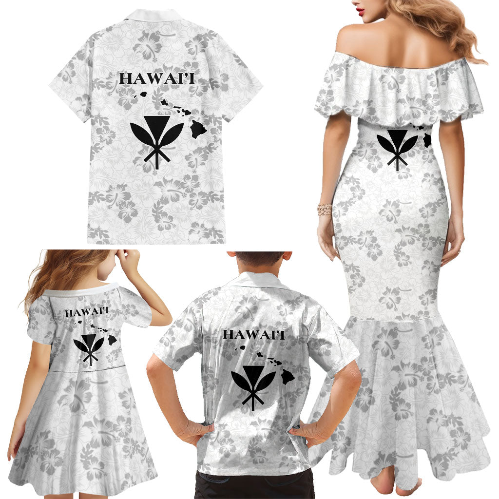 Hawaii Lei Kamehameha Family Matching Mermaid Dress and Hawaiian Shirt Ke'oke'o Seamless Pattern Hibiscus Flower