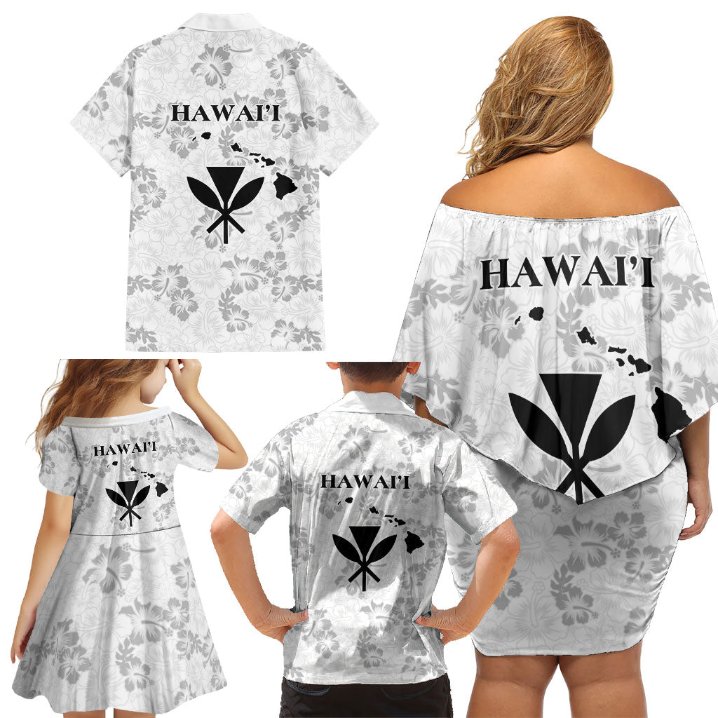 Hawaii Lei Kamehameha Family Matching Off Shoulder Short Dress and Hawaiian Shirt Ke'oke'o Seamless Pattern Hibiscus Flower