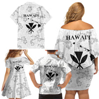 Hawaii Lei Kamehameha Family Matching Off Shoulder Short Dress and Hawaiian Shirt Ke'oke'o Seamless Pattern Hibiscus Flower