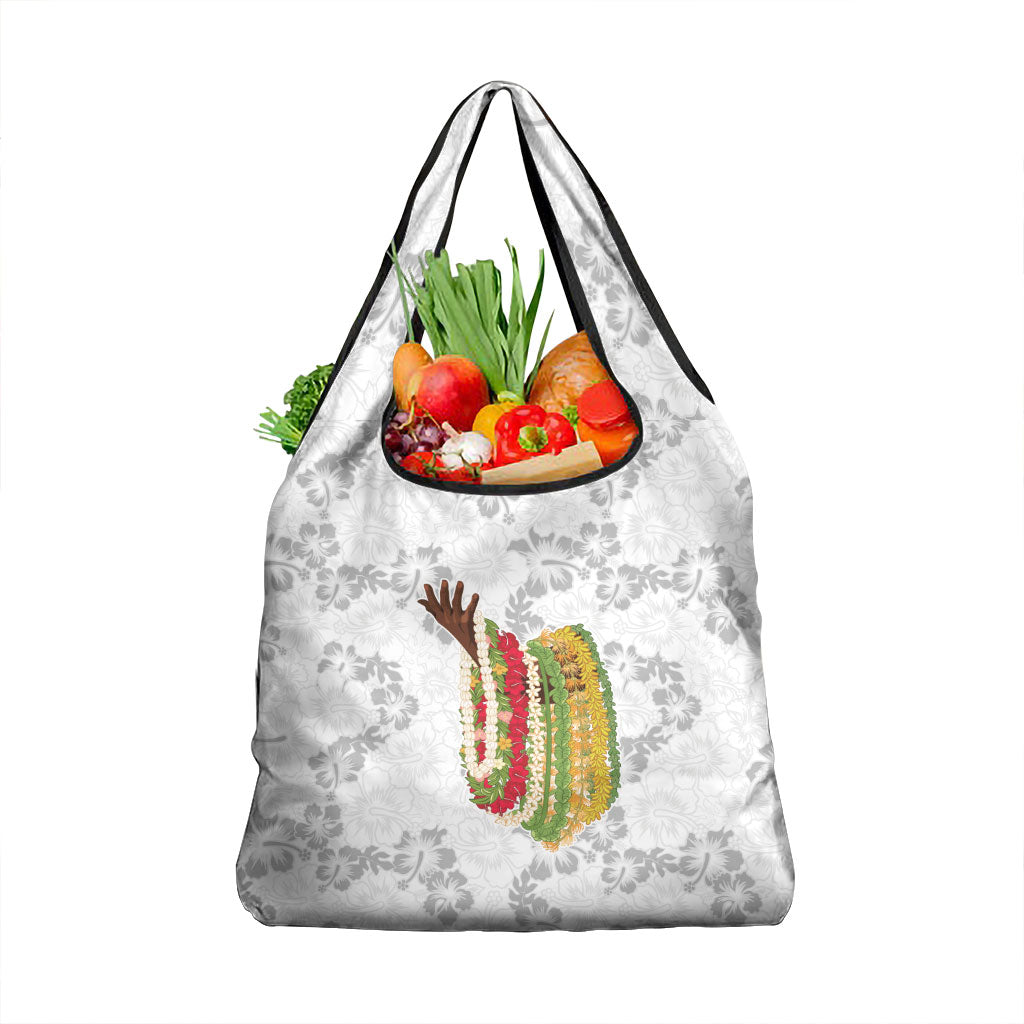Hawaii Lei Kamehameha Grocery Bag Ke'oke'o Seamless Pattern Hibiscus Flower