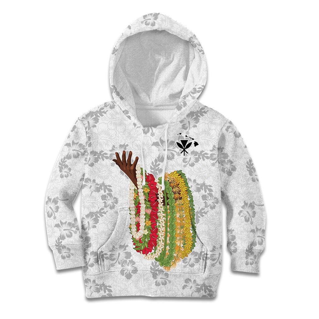 Hawaii Lei Kamehameha Kid Hoodie Ke'oke'o Seamless Pattern Hibiscus Flower LT9 Hoodie White - Polynesian Pride