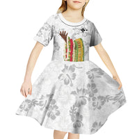 Hawaii Lei Kamehameha Kid Short Sleeve Dress Ke'oke'o Seamless Pattern Hibiscus Flower