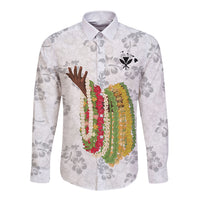 Hawaii Lei Kamehameha Long Sleeve Button Shirt Ke'oke'o Seamless Pattern Hibiscus Flower