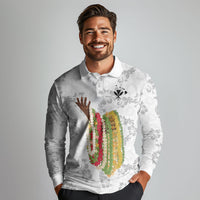 Hawaii Lei Kamehameha Long Sleeve Polo Shirt Ke'oke'o Seamless Pattern Hibiscus Flower
