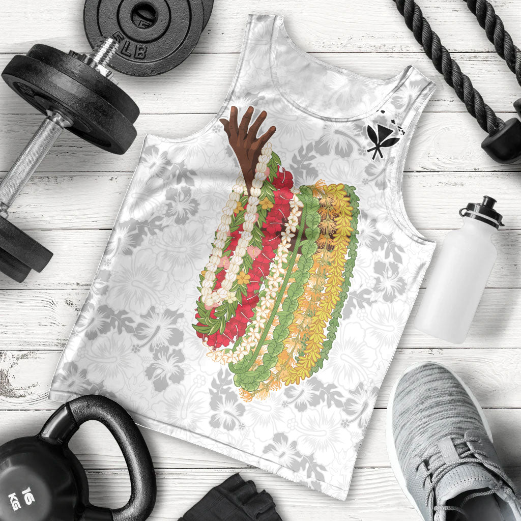 Hawaii Lei Kamehameha Men Tank Top Ke'oke'o Seamless Pattern Hibiscus Flower