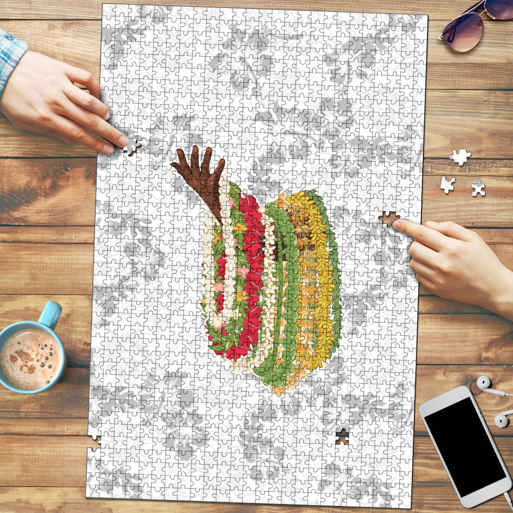 Hawaii Lei Kamehameha Puzzle Ke'oke'o Seamless Pattern Hibiscus Flower LT9 White - Polynesian Pride