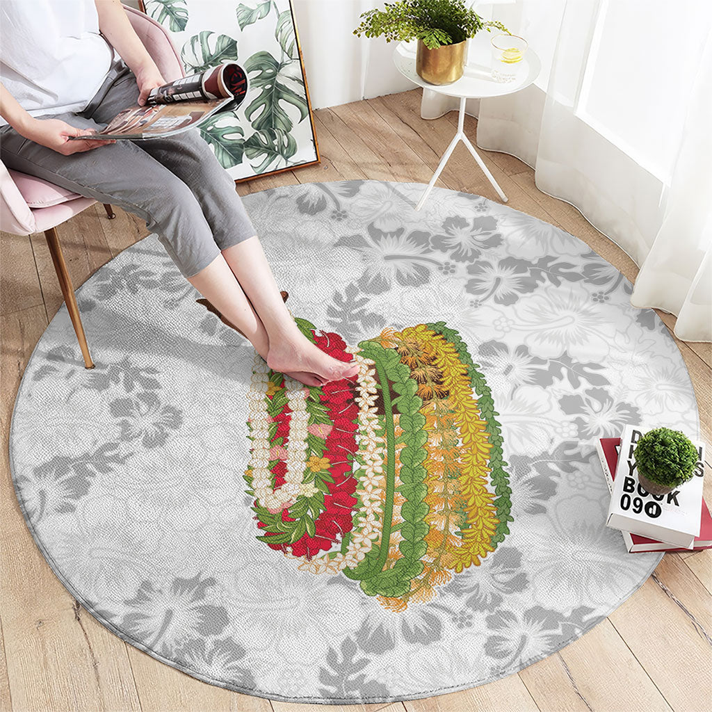 Hawaii Lei Kamehameha Round Carpet Ke'oke'o Seamless Pattern Hibiscus Flower