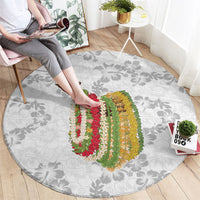 Hawaii Lei Kamehameha Round Carpet Ke'oke'o Seamless Pattern Hibiscus Flower