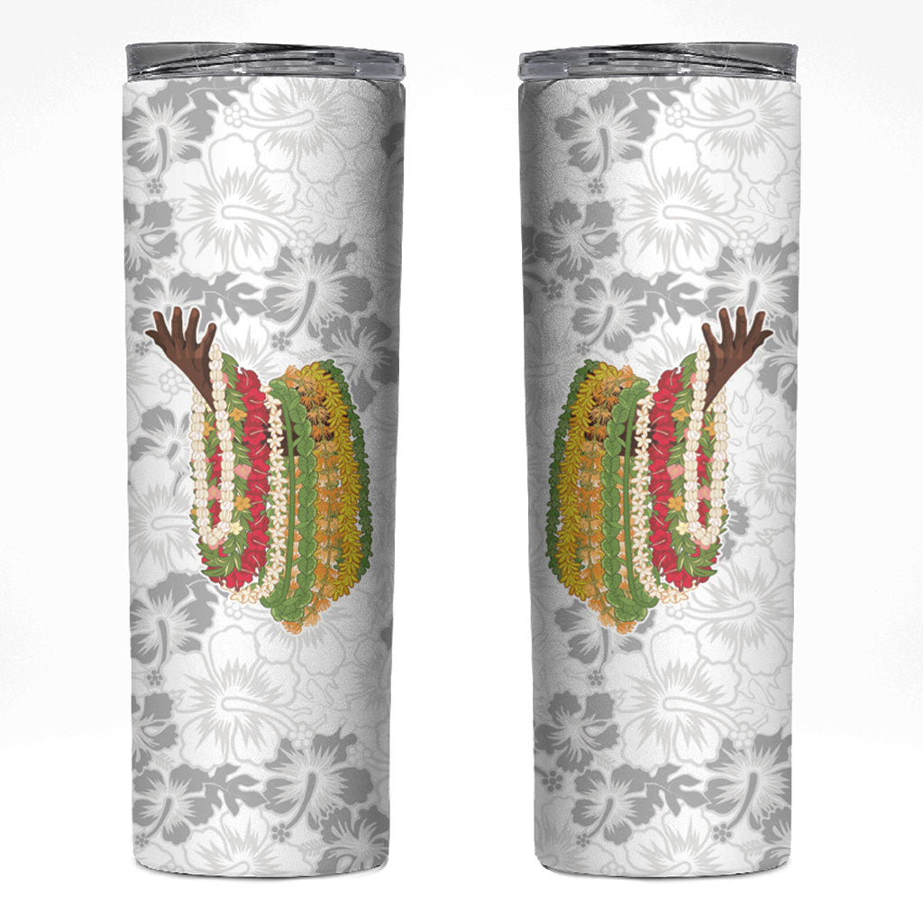 Hawaii Lei Kamehameha Skinny Tumbler Ke'oke'o Seamless Pattern Hibiscus Flower