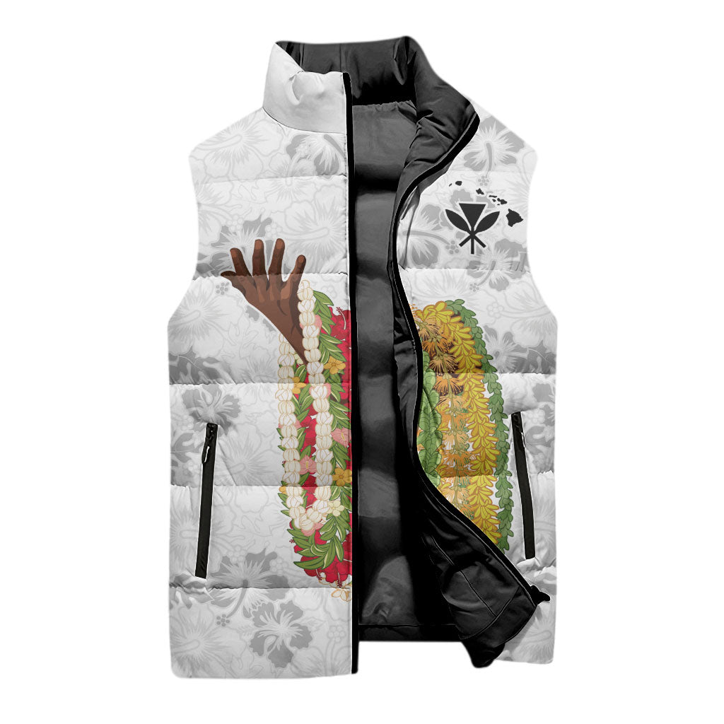 Hawaii Lei Kamehameha Sleeveless Puffer Jacket Ke'oke'o Seamless Pattern Hibiscus Flower