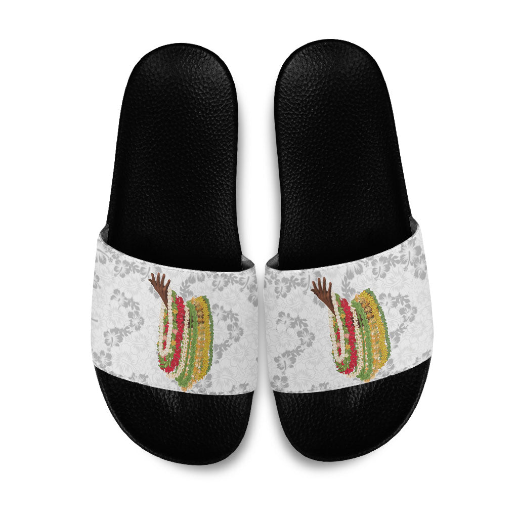 Hawaii Lei Kamehameha Slide Sandals Ke'oke'o Seamless Pattern Hibiscus Flower