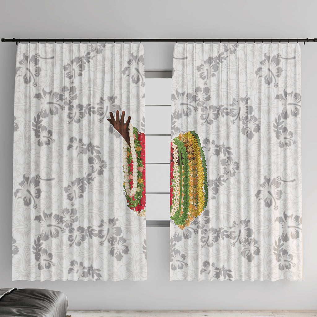 Hawaii Lei Kamehameha Window Curtain Ke'oke'o Seamless Pattern Hibiscus Flower LT9 With Hooks White - Polynesian Pride