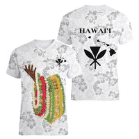 Hawaii Lei Kamehameha Women V-Neck T-Shirt Ke'oke'o Seamless Pattern Hibiscus Flower