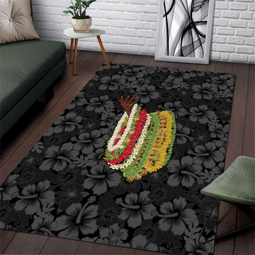 Hawaii Lei Kamehameha Area Rug Ele'ele Seamless Pattern Hibiscus Flower LT9 Black - Polynesian Pride
