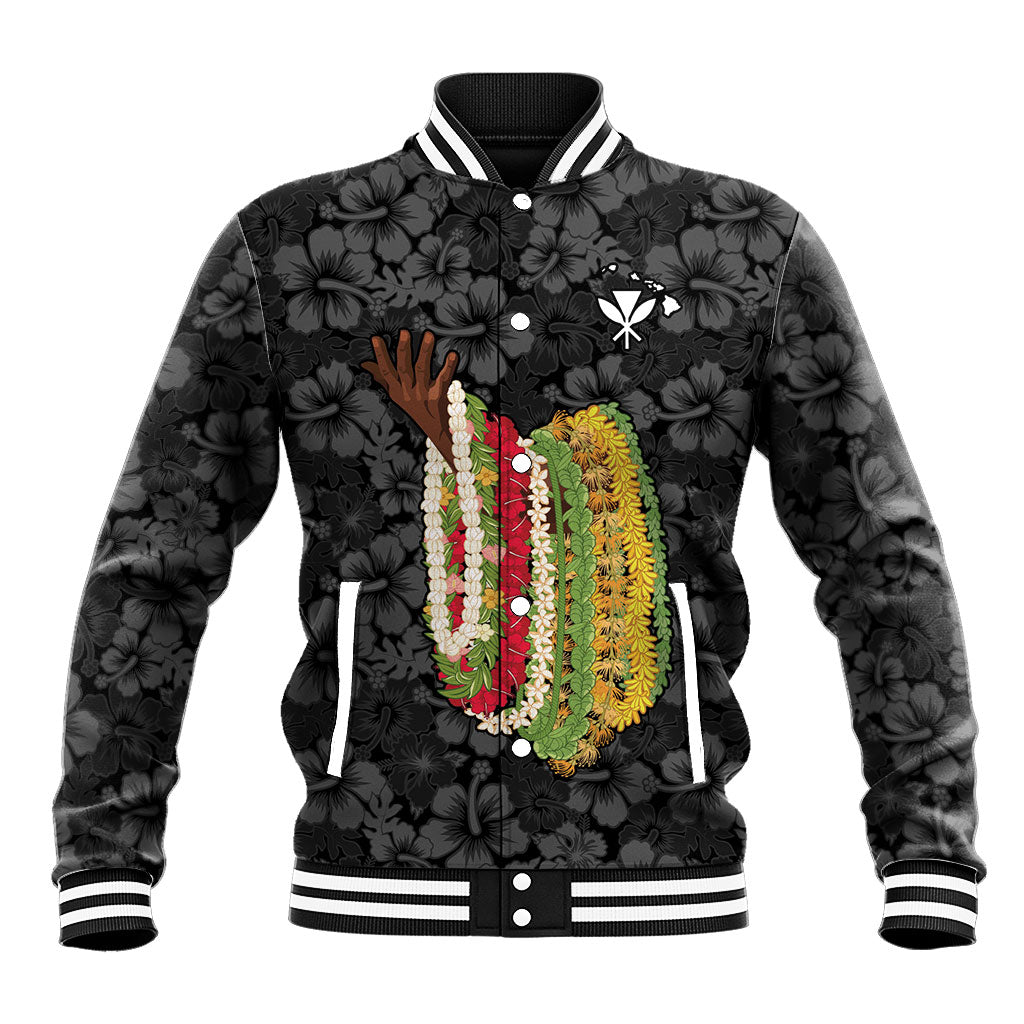 Hawaii Lei Kamehameha Baseball Jacket Ele'ele Seamless Pattern Hibiscus Flower