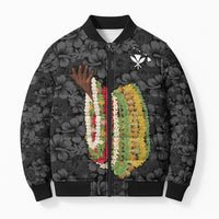 Hawaii Lei Kamehameha Bomber Puffer Jacket Ele'ele Seamless Pattern Hibiscus Flower