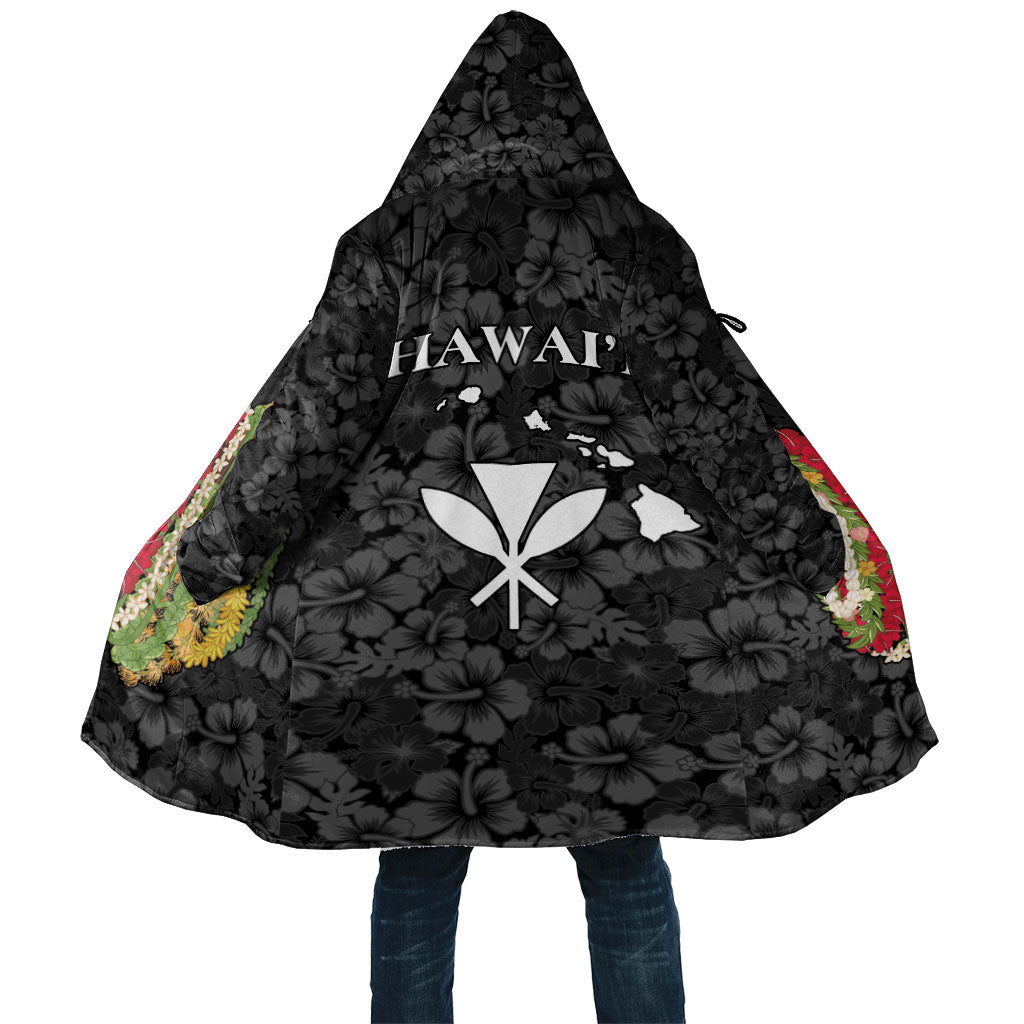 Hawaii Lei Kamehameha Cloak Ele'ele Seamless Pattern Hibiscus Flower LT9 Unisex Black - Polynesian Pride
