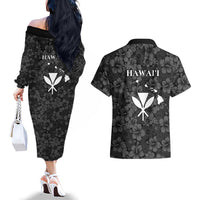 Hawaii Lei Kamehameha Couples Matching Off The Shoulder Long Sleeve Dress and Hawaiian Shirt Ele'ele Seamless Pattern Hibiscus Flower