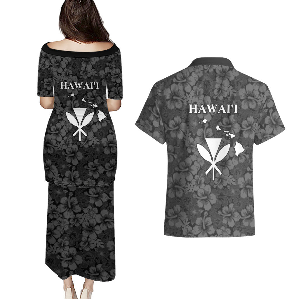 Hawaii Lei Kamehameha Couples Matching Puletasi and Hawaiian Shirt Ele'ele Seamless Pattern Hibiscus Flower