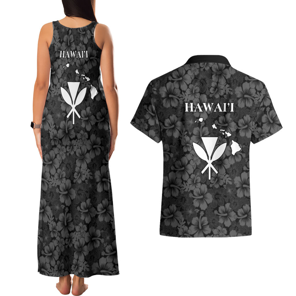 Hawaii Lei Kamehameha Couples Matching Tank Maxi Dress and Hawaiian Shirt Ele'ele Seamless Pattern Hibiscus Flower