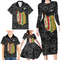 Hawaii Lei Kamehameha Family Matching Long Sleeve Bodycon Dress and Hawaiian Shirt Ele'ele Seamless Pattern Hibiscus Flower