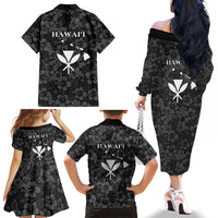 Hawaii Lei Kamehameha Family Matching Off The Shoulder Long Sleeve Dress and Hawaiian Shirt Ele'ele Seamless Pattern Hibiscus Flower