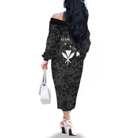 Hawaii Lei Kamehameha Family Matching Off The Shoulder Long Sleeve Dress and Hawaiian Shirt Ele'ele Seamless Pattern Hibiscus Flower