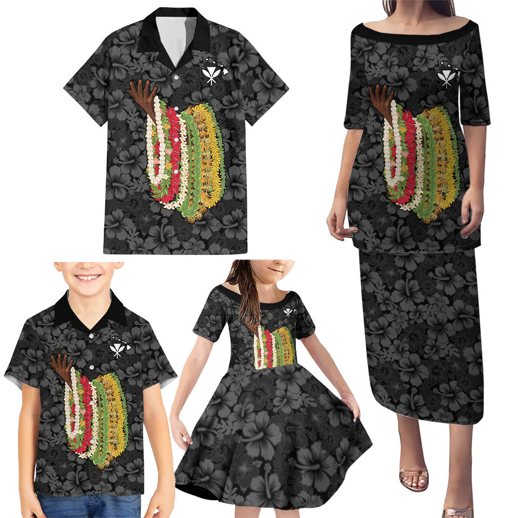 Hawaii Lei Kamehameha Family Matching Puletasi and Hawaiian Shirt Ele'ele Seamless Pattern Hibiscus Flower