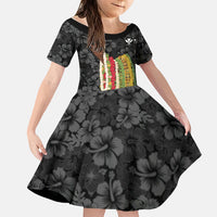 Hawaii Lei Kamehameha Family Matching Short Sleeve Bodycon Dress and Hawaiian Shirt Ele'ele Seamless Pattern Hibiscus Flower