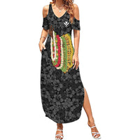 Hawaii Lei Kamehameha Family Matching Summer Maxi Dress and Hawaiian Shirt Ele'ele Seamless Pattern Hibiscus Flower