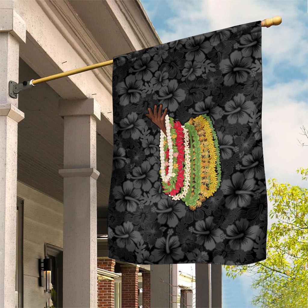 Hawaii Lei Kamehameha Garden Flag Ele'ele Seamless Pattern Hibiscus Flower LT9 House Flag Black - Polynesian Pride