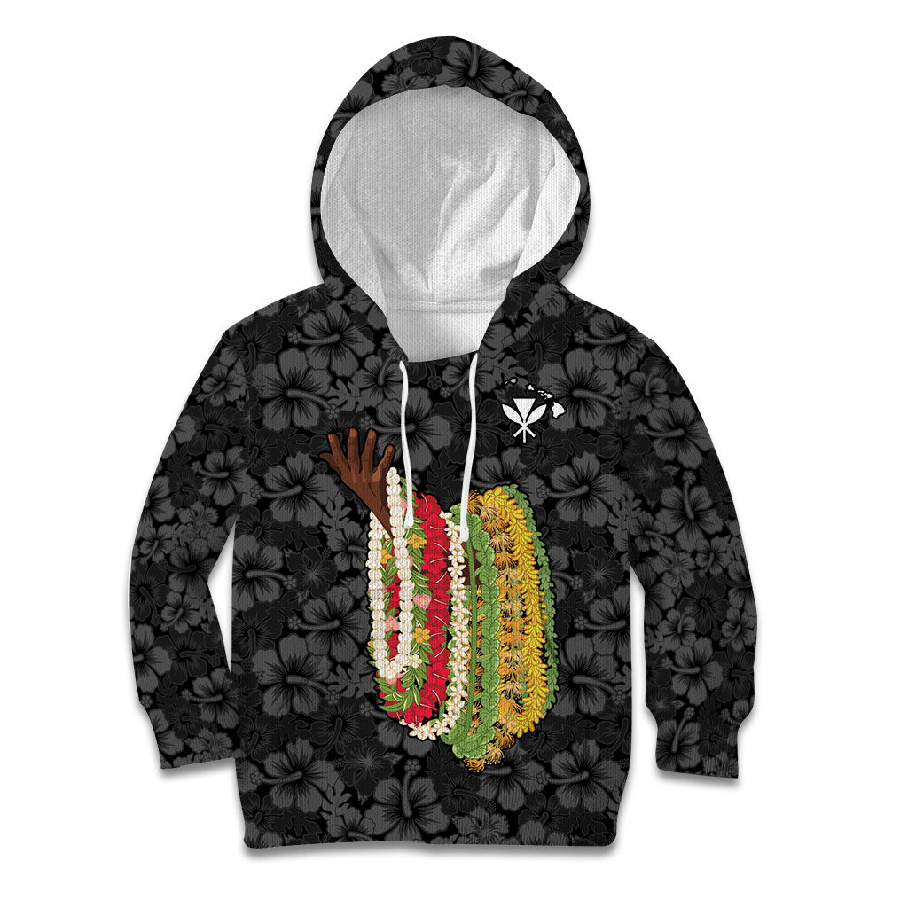Hawaii Lei Kamehameha Kid Hoodie Ele'ele Seamless Pattern Hibiscus Flower LT9 Hoodie Black - Polynesian Pride