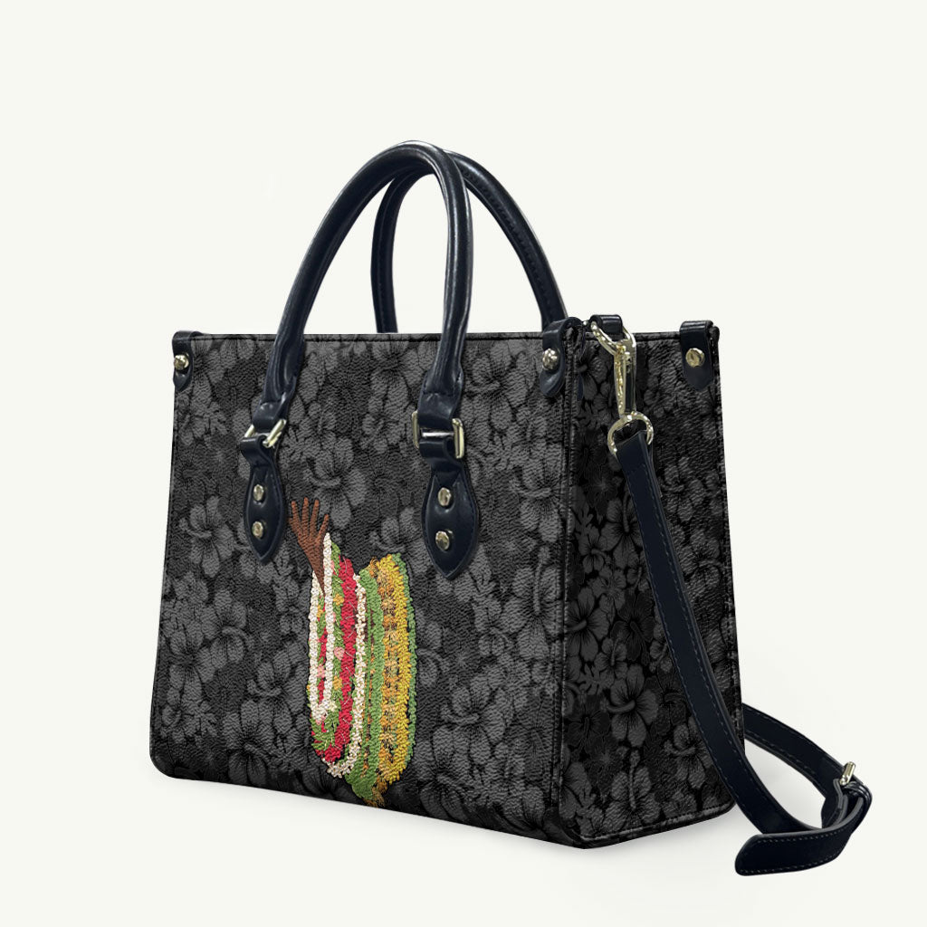 Hawaii Lei Kamehameha Leather Bag Ele'ele Seamless Pattern Hibiscus Flower LT9 Black - Polynesian Pride