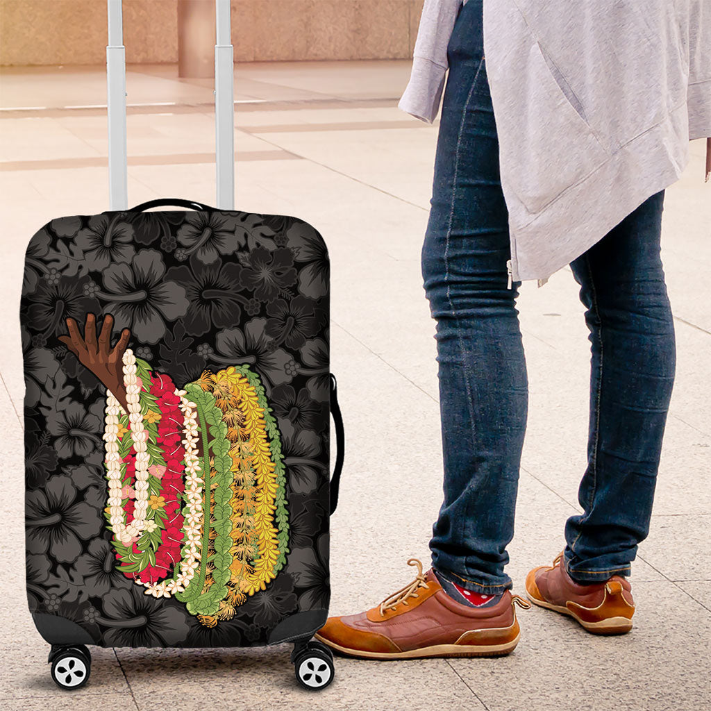 Hawaii Lei Kamehameha Luggage Cover Ele'ele Seamless Pattern Hibiscus Flower LT9 Black - Polynesian Pride