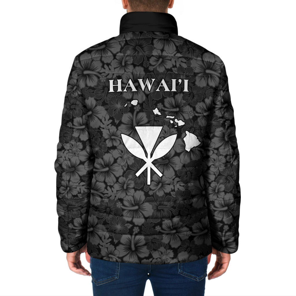 Hawaii Lei Kamehameha Padded Jacket Ele'ele Seamless Pattern Hibiscus Flower