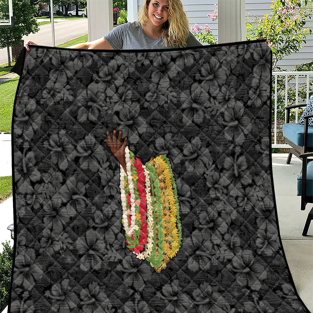 Hawaii Lei Kamehameha Quilt Ele'ele Seamless Pattern Hibiscus Flower LT9 Black - Polynesian Pride