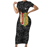 Hawaii Lei Kamehameha Short Sleeve Bodycon Dress Ele'ele Seamless Pattern Hibiscus Flower