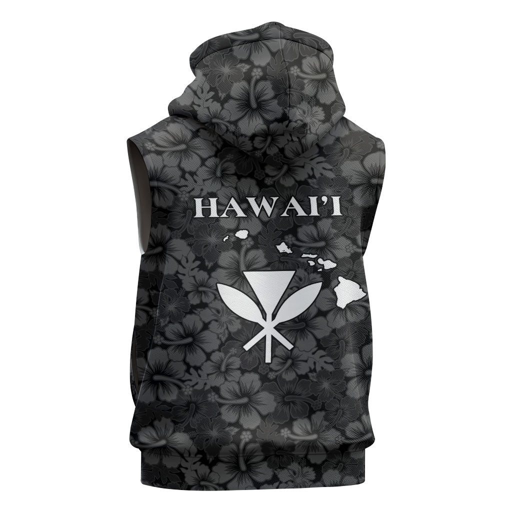 Hawaii Lei Kamehameha Sleeveless Hoodie Ele'ele Seamless Pattern Hibiscus Flower