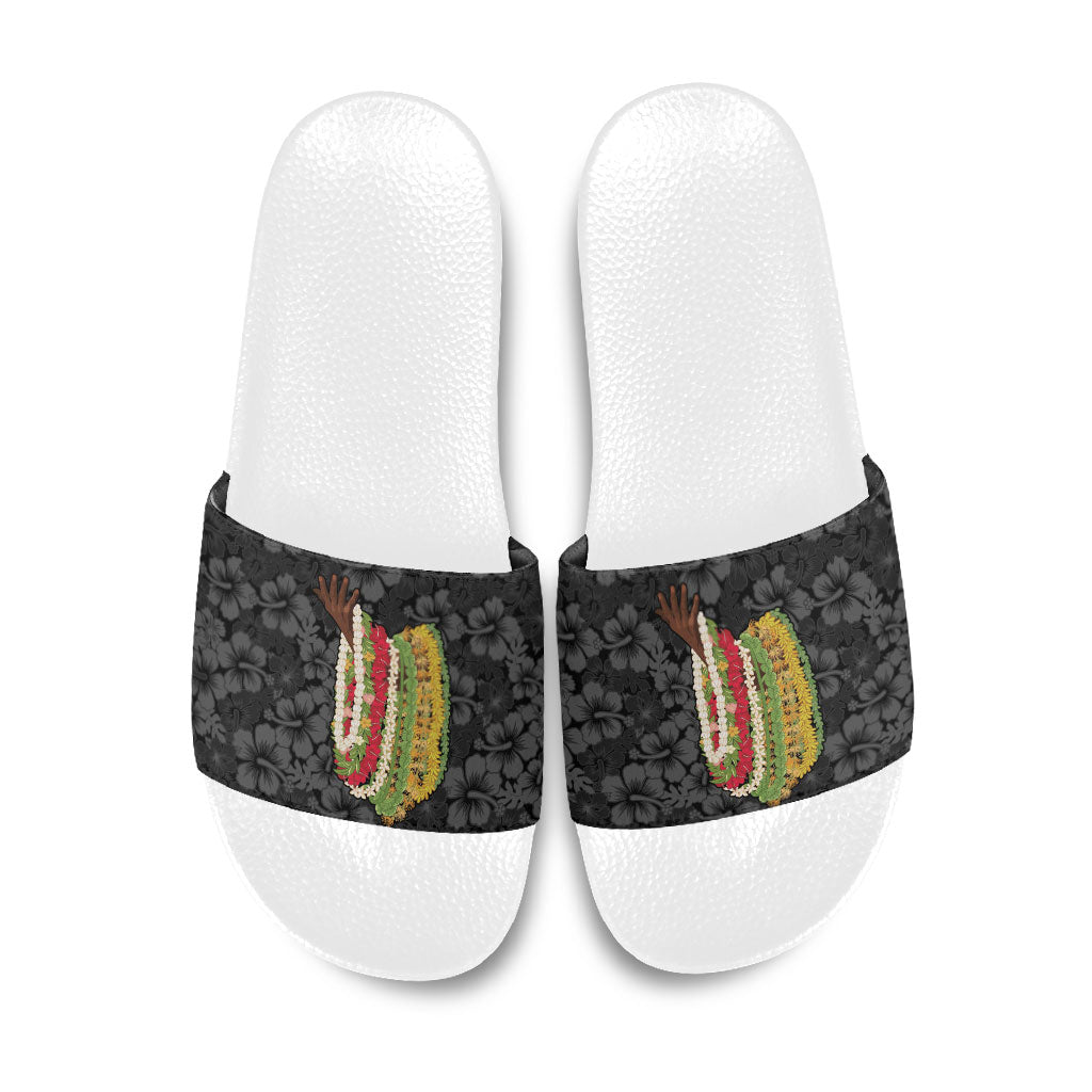 Hawaii Lei Kamehameha Slide Sandals Ele'ele Seamless Pattern Hibiscus Flower