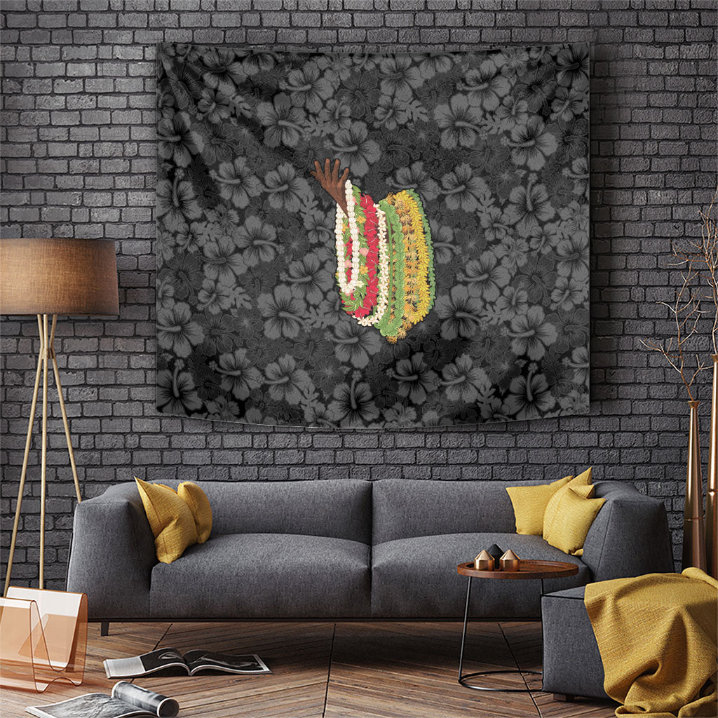 Hawaii Lei Kamehameha Tapestry Ele'ele Seamless Pattern Hibiscus Flower LT9 Black - Polynesian Pride