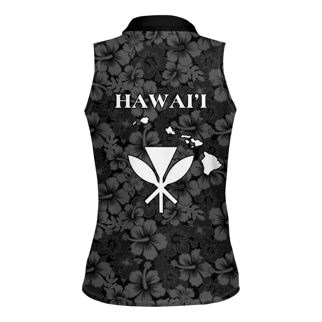 Hawaii Lei Kamehameha Women Sleeveless Polo Shirt Ele'ele Seamless Pattern Hibiscus Flower