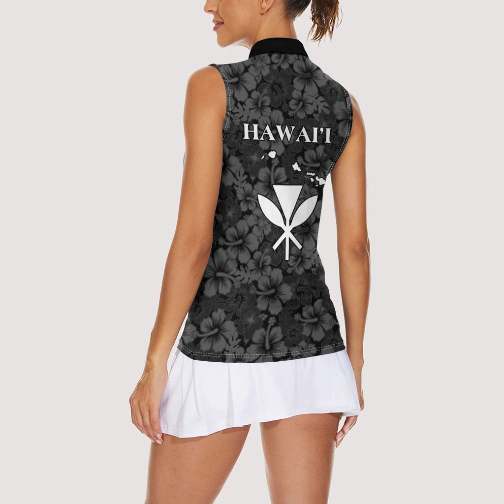 Hawaii Lei Kamehameha Women Sleeveless Polo Shirt Ele'ele Seamless Pattern Hibiscus Flower