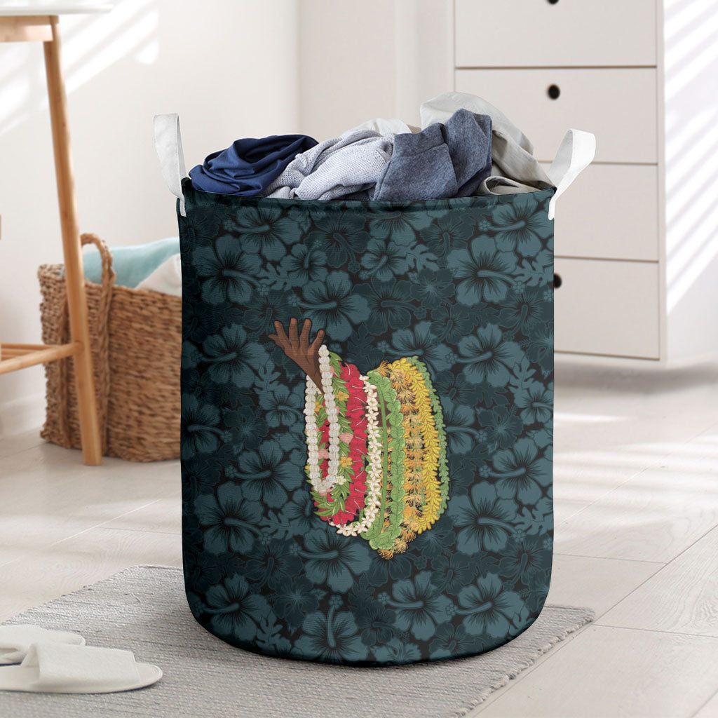 Hawaii Lei Kamehameha Laundry Basket Uliuli Seamless Pattern Hibiscus Flower LT9 Blue - Polynesian Pride