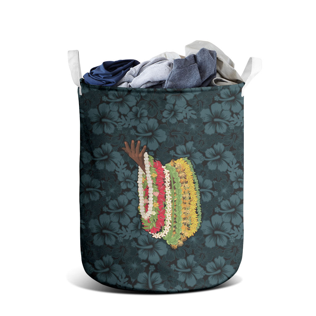 Hawaii Lei Kamehameha Laundry Basket Uliuli Seamless Pattern Hibiscus Flower