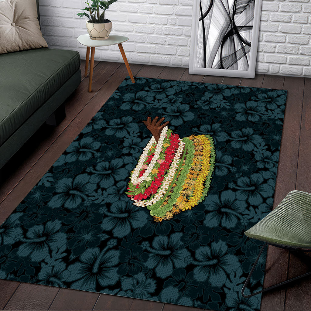 Hawaii Lei Kamehameha Area Rug Uliuli Seamless Pattern Hibiscus Flower LT9 Blue - Polynesian Pride