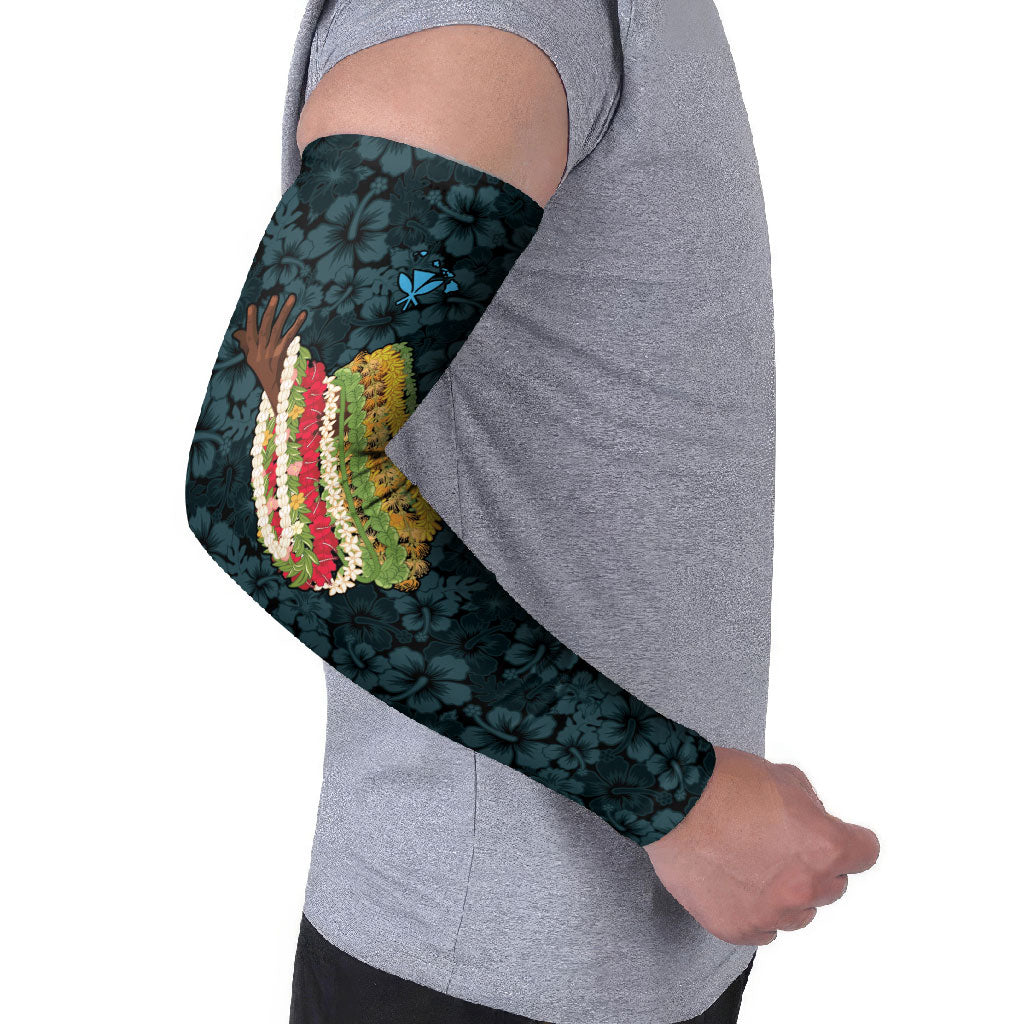 Hawaii Lei Kamehameha Arm Sleeves Uliuli Seamless Pattern Hibiscus Flower