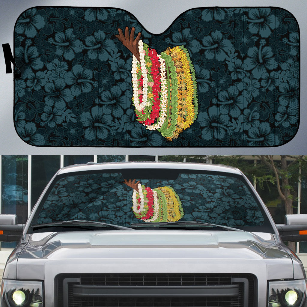 Hawaii Lei Kamehameha Auto Sun Shade Uliuli Seamless Pattern Hibiscus Flower LT9 Blue - Polynesian Pride