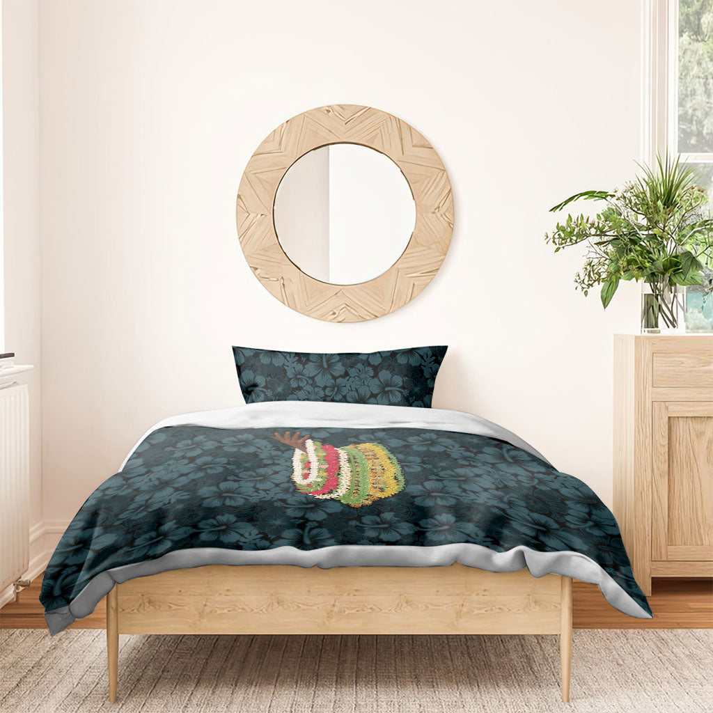 Hawaii Lei Kamehameha Bedding Set Uliuli Seamless Pattern Hibiscus Flower